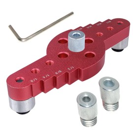 HaoTrade 2 in 1 Vertical Pocket Hole Drilling Jig, Wood Dowelling Jig Locator with Pocket Hole Center Scriber Line Puncher Positioner Tools for Self Centering Straight Punching Hole