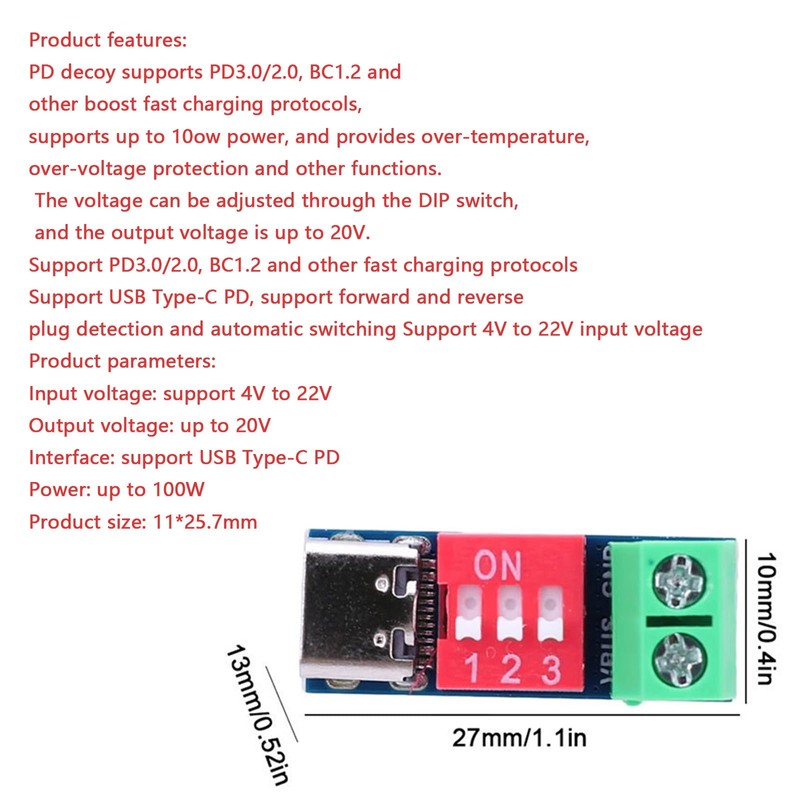 Pack of 5 USB C PD Trigger Board Module, PD/QC
