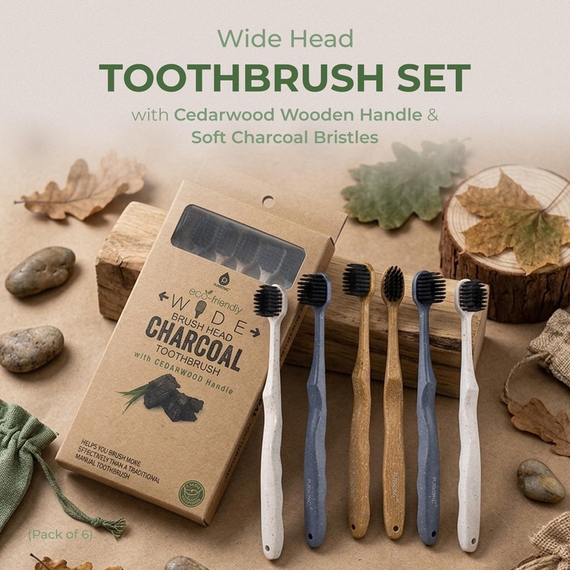 Pursonic Wide Head Toothbrush Set with Cedarwood Wooden Handle &