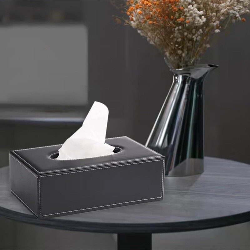 DRDGL Rectangular PU Leather Tissue Box Cover Holder, Minimalistic, Elegant