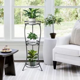 OUYPLTNY Metal Plant Stand Shelf Rack Indoor Outdoor Multiple Black 3 Tier Tall Corner Flower Pot Holder Stands Tiered Wrought Iron Planter Shelves for Patio Living Room Balcony Office (3 tier)