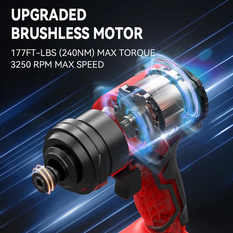 NAWIN Cordless Impact Driver Kit 20V Max Torque 240Nm（177ft-lbs）High Rotation