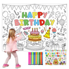 Children's Colouring Tablecloth for School, Colouring Tablecloth for Children, Happy Birthday Decoration, Colouring Tablecloth, Happy Birthday Poster for Colouring, Tablecloth with 18 Watercolour