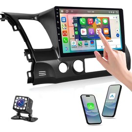 10.1" Double Din Car Radio Stereo for Honda Civic 2006 2007 2008 2009 2010 2011 with Wireless Carplay Android Auto Touch Screen Bluetooth Car Radio GPS Navigation for Honda Civic/SWC/Backup Camera