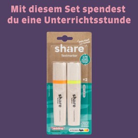 share by edding EcoLine Highlighter Set of 2 - Highlighter Set Provides a Lesson for a School Child - Refillable Eco Marker Pens - Yellow/Orange