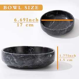 Tazón decorativo grande de 6.7 pulgadas, cuencos decorativos de mármol natural para decoración del hogar, centro de mesa (negro)