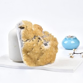 JIC Gem 1pc Raw Yellow Calcite Crystal Geode Natural Healing Crystal Cluster Large Irregular Calcite Stone Home Decor Specimen Gemstone Collection 2.2-2.8 lbs