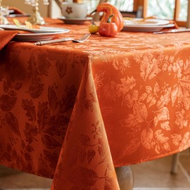 Joyfol Day Fall Thanksgiving Tablecloth, Jacquard Fabric Autumn Square Table Cloth, Countryside Leaves Waterproof Kitchen Dining Harvest Holiday Table Cover (52x52 Inch, Rust/Burnt Orange)