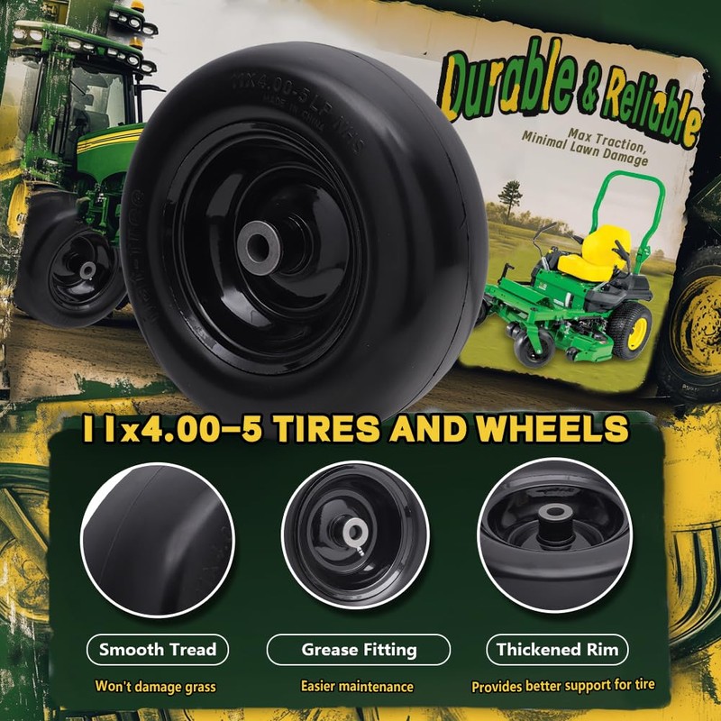 Wiltire 11x4.00-5 Flat Free Tire and Wheel (2 Pack),Universal 11x4-5