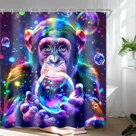 Ufeela Funny Monkey Shower Curtain 72Wx72L Inch Fun Chimpanzee Animal Vibrant Colorful Bubble Fantasy Men Kids Boy Bathroom Set Hilarious Cool Unique Bath Curtain Bathtub Accessories Home Decor