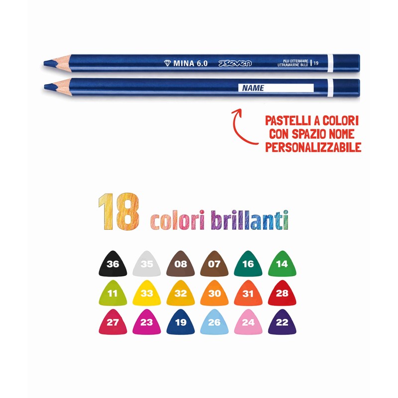 Seven Pastelli Scuola Minapro 6.0 - Scatola 18 Pz, 18