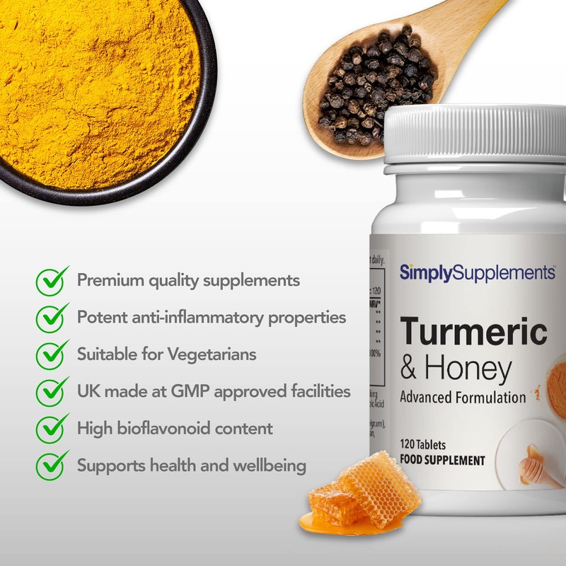 Turmeric and Honey Tablets | 120 Tablets | Vegetarian Friendly