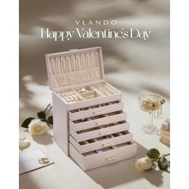 Vlando 6 Layer Large Jewelry Box - Jewelry Holder Organizer, Jewelry Box Organizer for Drawer Necklace Ring Bracelet and Watch, Birthday Gift for Loved Ones - Pink