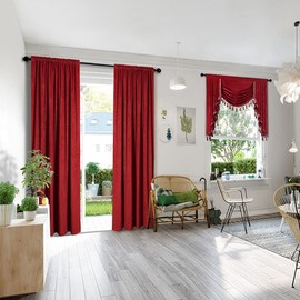 ELKCA 39Inches Burgundy Red Valance for Festival Holiday Thick Chenille Window Curtains Valance for Living Room,Rod Pocket,1 Panel