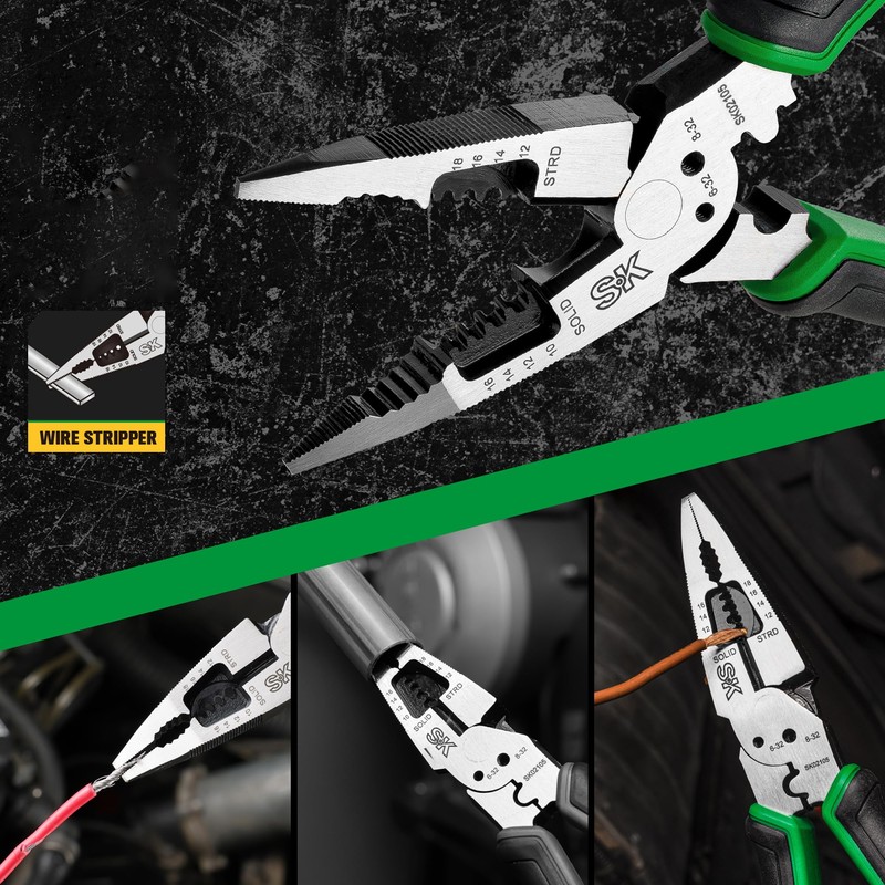 SK 8-Inch Multi-use Long Nose Pliers, Needle Nose Pliers, 7