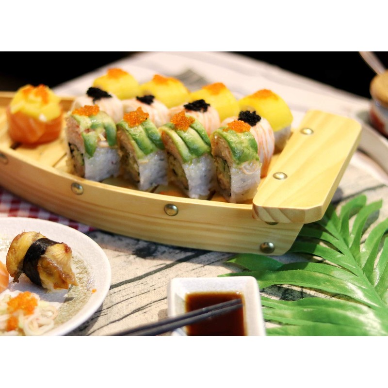 16.5“ Wooden Sushi Serving Tray Boat Plate for Restaurant or