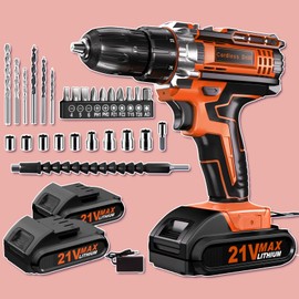 KELNOW 21V Cordless Drill, Dual 2000mAh Power Pack Drill, Power Drills and Screwdriver Set, Electric Drills Cordless for DIY Home