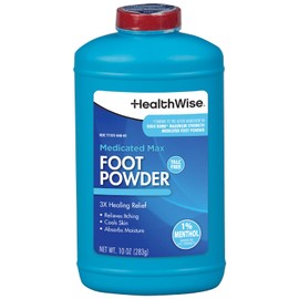 HealthWise - Polvo medicado para pies de máxima resistencia, 1 mentol, última intervensión de talco, alivio curativo antipicazón, enfría la piel,...  