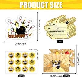 Set of 12 Bowling Invitation Cards Children's Birthday Party with 12 Bowling Party Invitations 12 Envelopes 12 Pieces Stickers, German Birthday Invitations, Invitation Bowling for Boys and Girls,