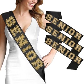 RhinestoneSash Senior Sashes Black and Gold - SET OF 3: Gold Sparkle Senior Black PREMIUM GRADE SATIN Sash - UNISEX High School Senior Grad Outfits - Bulk Black Sashes - Set3(Snr) Gld/Blk