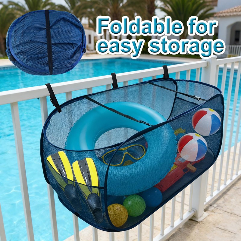 Pop-Up Pool Float Storage Bag,47x23.6x23.6inch Hanging Mesh Organizer Adjustable Pool