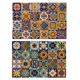 48Pcs Tile Sticker Peel and Stick, Kitchen Wall Decals Stick on Tile Adhesive Stickers, Peel and Stick Tile Sticker for Walls, Moroccan Decor for Home, Wall Decals for Bathroom Staircase 4"x 4"