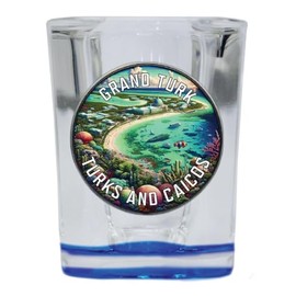 Grand Turk Turks And Caicos Souvenir Destination 2 Ounce Shot Glass Square Blue Base 4-Pack