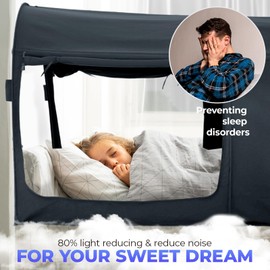 Alvantor Bed Canopy Bed Tents Dream Tents Privacy Space Twin Size Sleeping Tents Indoor Pop Up Portable Frame Curtains Breathable Grey Cottage (Mattress Not Included) Reducing Light