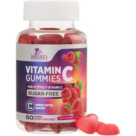 Zero Sugar Vitamin C Gummies - Immune Support & Antioxidant VitaminC Dietary Supplement - Vegan, Non-GMO, Dairy & Gluten Free C Vitamin Gummy - Raspberry Flavor for Kids & Adults - 60 Count Gummies