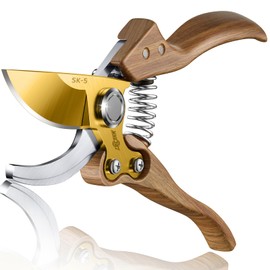 DECERK 8.5" Professional Bypass Pruning Shears – Heavy Duty Garden Scissors & Clippers for Wood & Tree Trimming, Ultra Sharp SK5 Blade, Ergonomic Handle, Perfect Gardening Gift, 2025 Wood-Like Finish