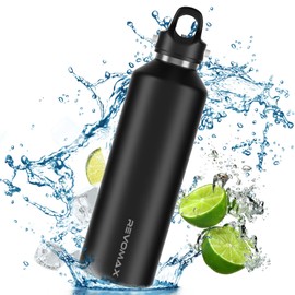 REVOMAX Termo de Agua 32 Oz, Termo de Acero Inoxidable 316, Botella Térmica con Tapa sin Rosca, Apto para Bebidas Frías y Calientes, Termo Deportivo Adecuado para Gym,Camping, Oficina - Negro