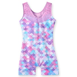 Leotards for Girls Gymnastics Unicorn Athletic Dance Wear Shiny Rainbow Blue Hotpink (Mermaid Purple, 9-10 Years)