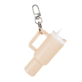 CAMTOVGCA Mini Tumbler Keychain, Mini Cup Keychain for School Bag Key Ring or Lip Balm, Cute Tumbler Keychain, Beige