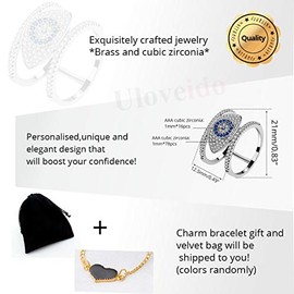 Uloveido Fashion Silver Color Art Deco Evil Eye CZ Zircon Ring Christmas Gifts for Women Girlfriend Y325B (size 9)