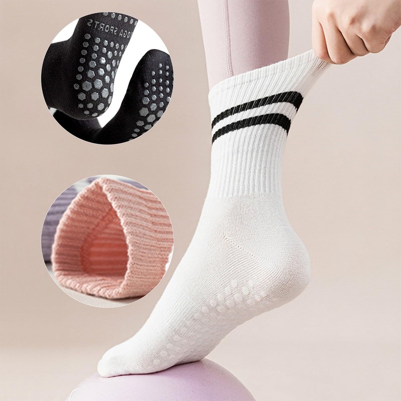 CYIOU 5 Pairs of Non-Slip Socks Women's Yoga Socks Pilates
