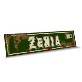 Customola - Zenia Name Green White Color Street Sign, 4"x 18" Aluminum Metal Novelty Sign, Indoor - Outdoor, Design t77