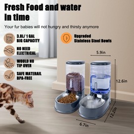 Stainless Steel Automatic Pet Feeder for Small&Medium Pets Automatic Food Feeder and Waterer Stainless Steel Bowls Set 3.8 L, Travel Supply Feeder and Water Dispenser for Dogs Cats Pets Animals