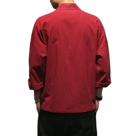 PRIJOUHE Men's Japanese Style Kimono Cardigan Jacket Cotton Blends Linen Seven Sleeves Solid Color Open Front Coat