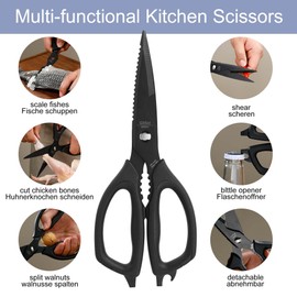 Kitchen Shears Come Apart Scissors with Serrated Blade Premium Germany 1.4116 Black Titanium Plated Stainless Steel Kitchen Shears for Food Heavy Duty Chicken Bone Fish Nutcracker Can Opener Scissors