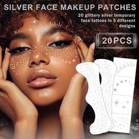 ZHISHUDL 20 Sheets Glitter Freckles Face Tattoo Silver Sparkle Freckles Temporary Face Tattoos Makeup Patches,Face Glitter Speckles Patches,Face Glitter Freckles Tattoos for Women