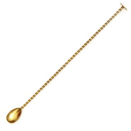 Spill-Stop 840-32 Bonzer Disc Muddler Bar Spoon, 15-3/4" 40cm, Twisted Handle, Stainless Steel, Gold Plated Finish, Distressed are Hand Wash Only, Bartending Essential Bar Tools, Shaker Drink Mixer