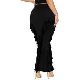 UEOIOW Women's Elastic Waist Slim Bodycon Side Tassels Long Maxi Pencil Skirts Black L