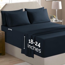 Elegant Comfort Luxury Soft 6-Piece 1500 Premium Hotel Quality Bed Sheet Set with Extra Deep Pockets 18-24 Inch, Wrinkle Free, Storage Pockets, Extra Deep Pocket 6PC Sheets, Queen, Black