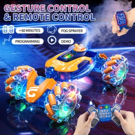 Uregoio Gesture Sensing RC Stunt Car Toys for Kids, 2.4Ghz Hand Controlled Remote Control Car with LED Light and Music, 4WD Transform Off Road, Age 6 7 8 9 10 11 12 Year Old Boy Birthday Gift (Orange)