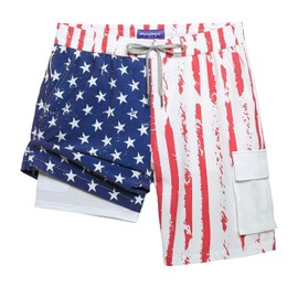 maamgic Mens Swim Trunks with Compression Liner 9 inch Quick Dry Men Bathing Suit Stretch Board Shorts American Flag