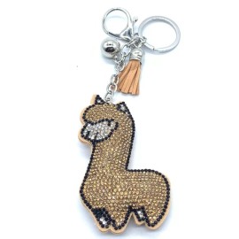 Bling Brown Llama Shape Keychain Glitter Golden Tassel Chain Bag Accessory