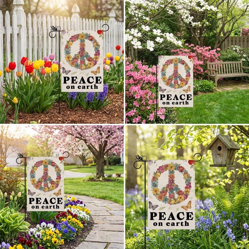 Peace Garden Flag - Peace on The Earth Decorations Burlap