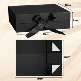 2Pcs Magnetic Gift Box for Presents, 23 x17 x7cm Foldable Gift Box, Boxes Black Gift Box with Ribbon and Lid, for Easter, Wedding, Engagements, Birthdays, Party Favor Boxes
