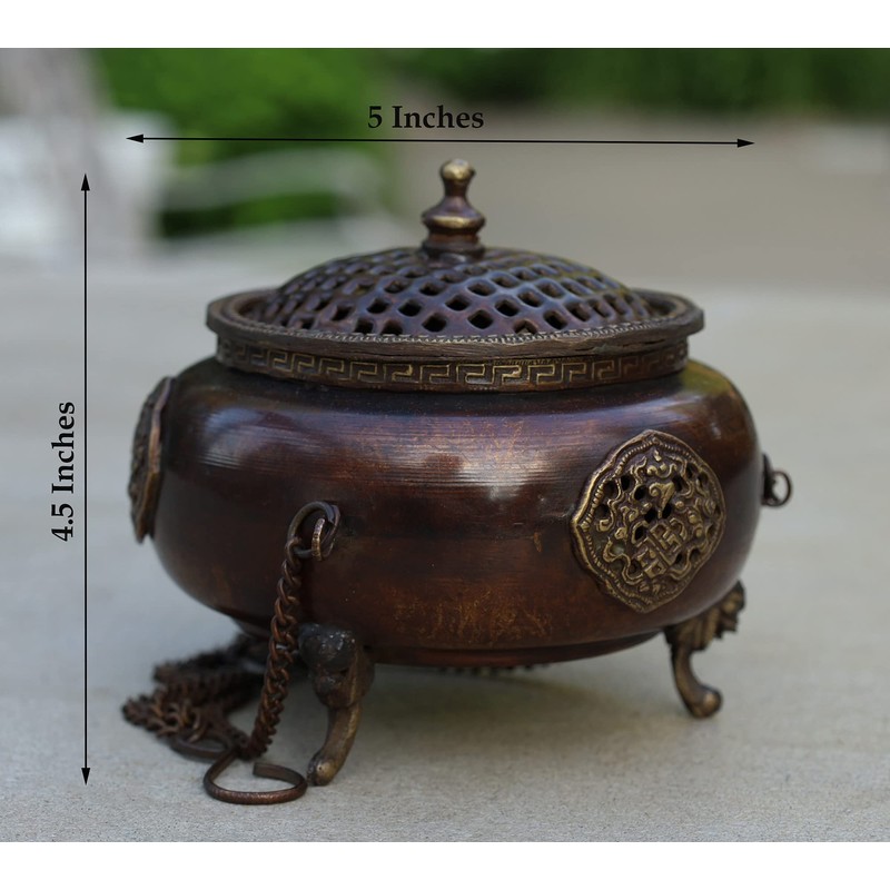 DharmaObjects Tibetan Traditional Hanging Incense Burner Copper (6 x 4.5