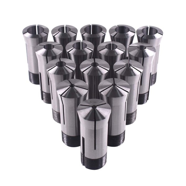 Supermotorparts 5C Collet Set High Precision Round 1/8-1" by 16ths Hardened T.I.R. 0.0005" Lathe 15Pcs